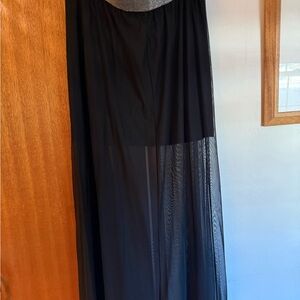 H&M Black High-Low Sheer Maxi Skirt with Mesh Overlay